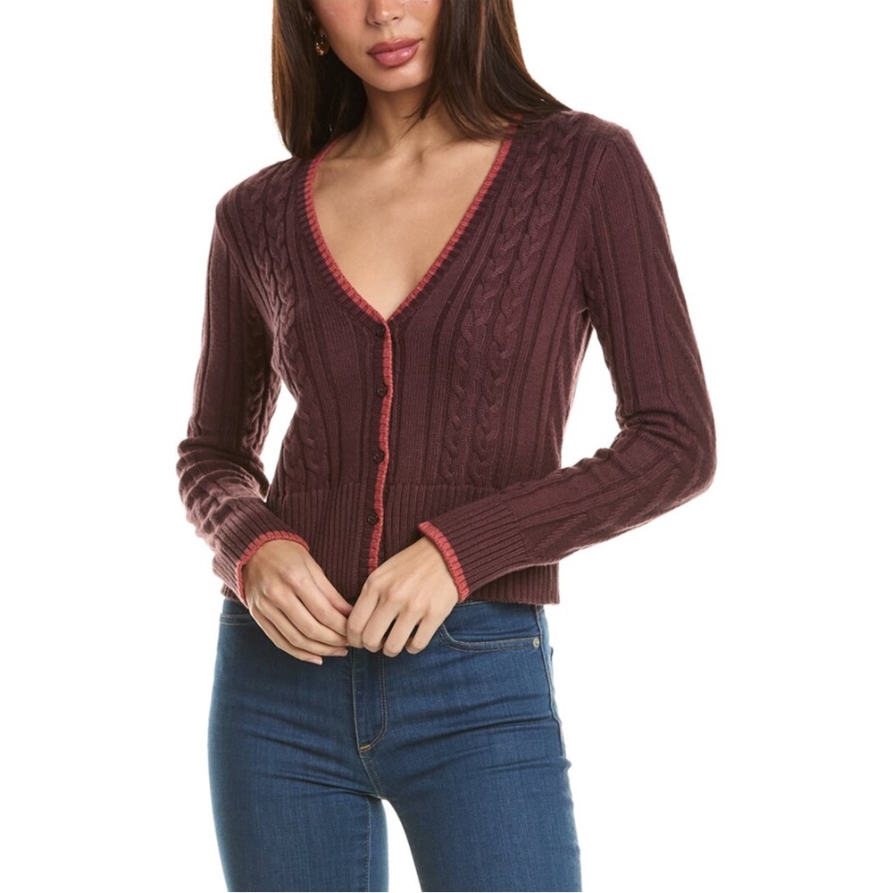 monrow knit button down brown cardigan sweater
